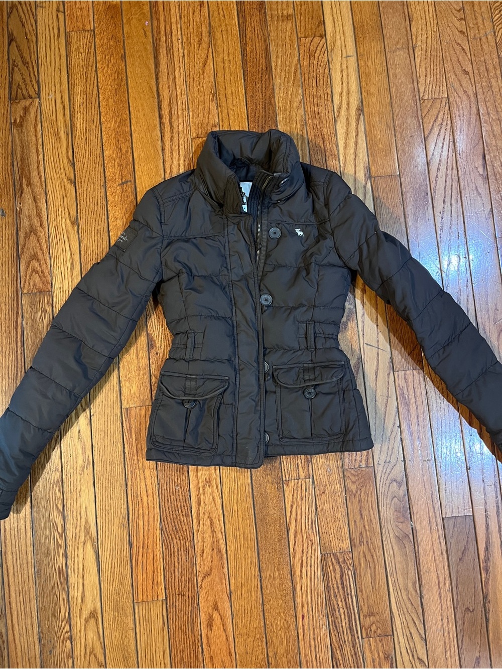 Abercrombie & Fitch Vintage Brown Fitted Puffer Jacket Size Medium Y2K